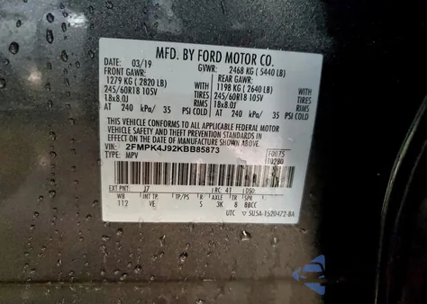 2019 Ford Edge Sel из США, поврежденный, VIN 2FMPK4J92KBB85873